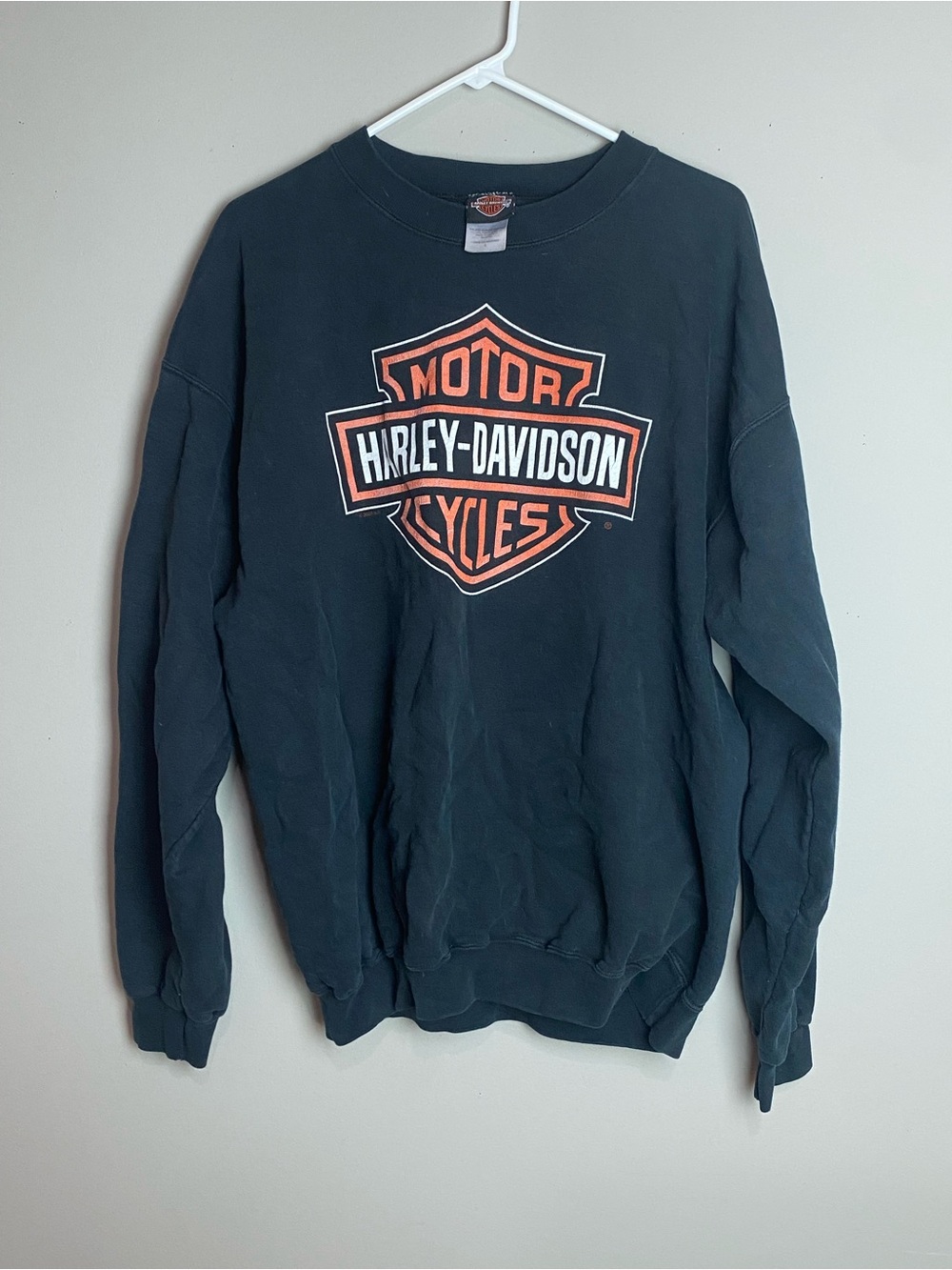 Harley-Davidson Black Crewneck Sweatshirt with Orange Logo Shield